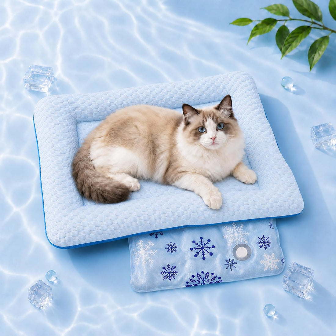 Water-Fill Cooling Cat Bed, Thick Cushion, Raised Bolsters