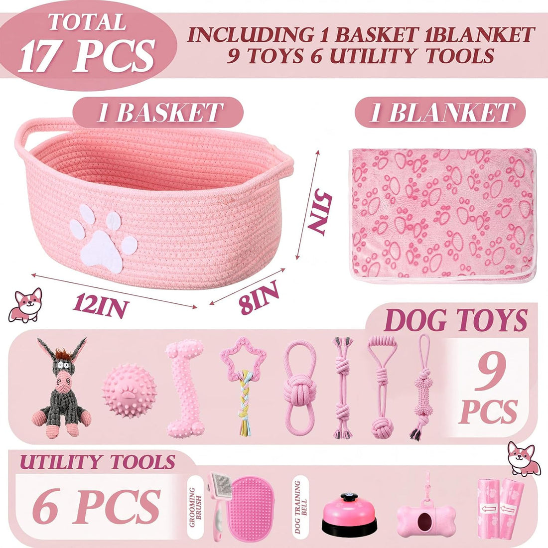 Zopeal 17 Pcs Puppy Gift Set, Dog Toy & Essentials Bundle