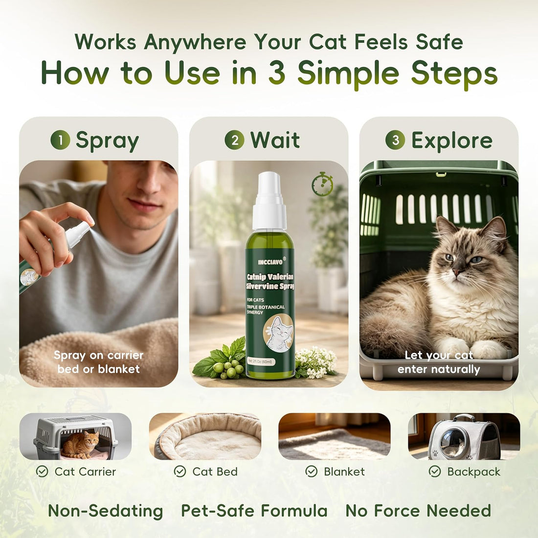 INCCIAVO Silvervine Spray for Cats with Catnip and Valerian