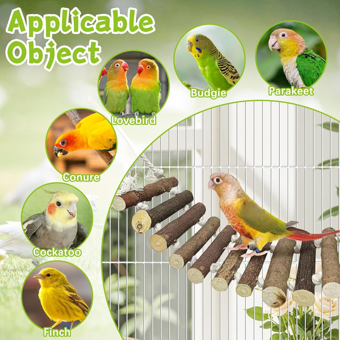 BNOSDM Wooden Bird Rope Ladders 2 Pcs Birds Ladder Bridge Toy Parrot
