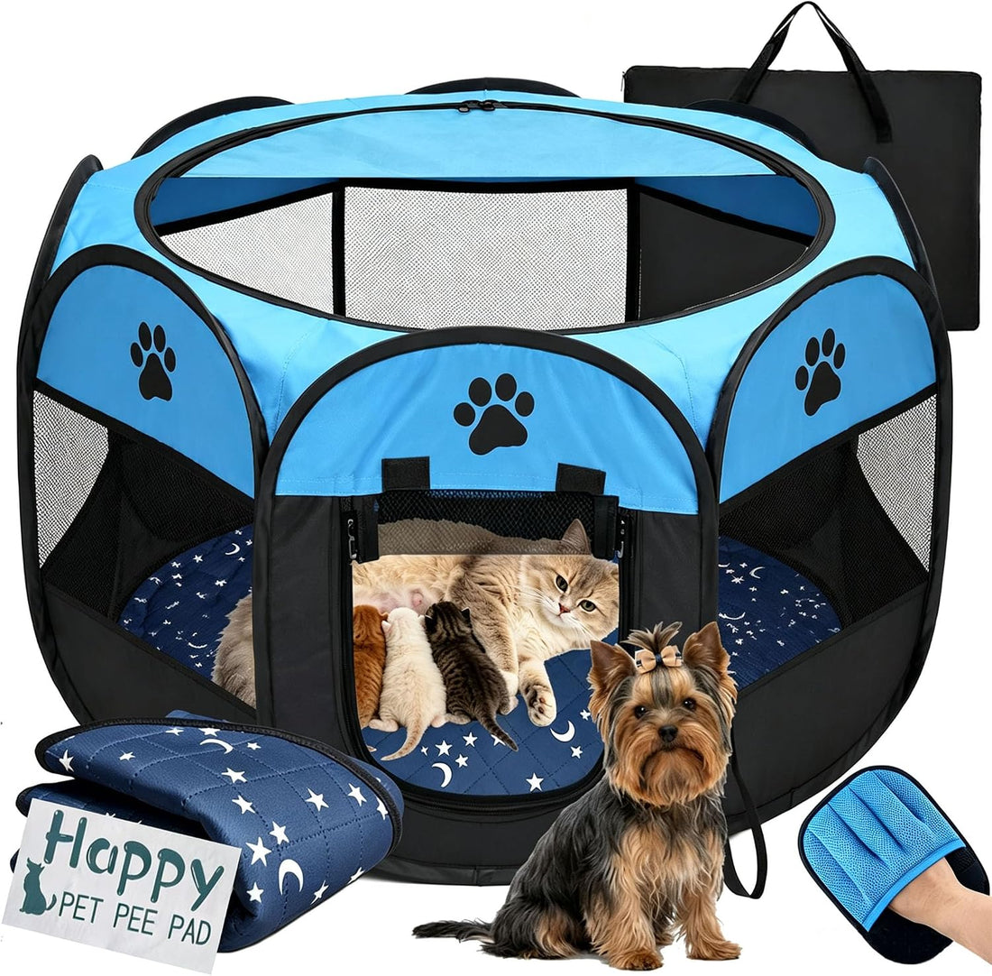 Whelping Box for Cats, Pop-up Playpen for Kittens and Mom