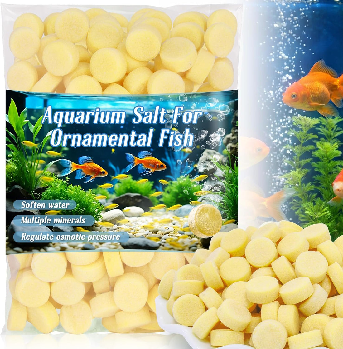 MAQIHAN 150 Tablets Aquarium Salt - Freshwater Tank & Koi Pond Salt