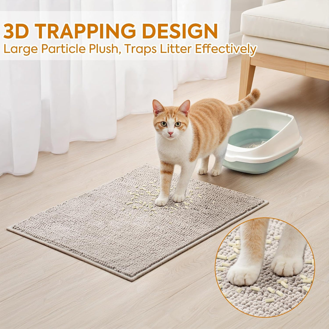 Pieviev Chenille Cat Litter Mat for Litter Box