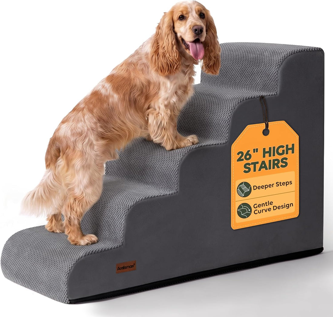 Dog Stairs for High Beds, 26" H 5-Step Pet Ramp for Small & Medium