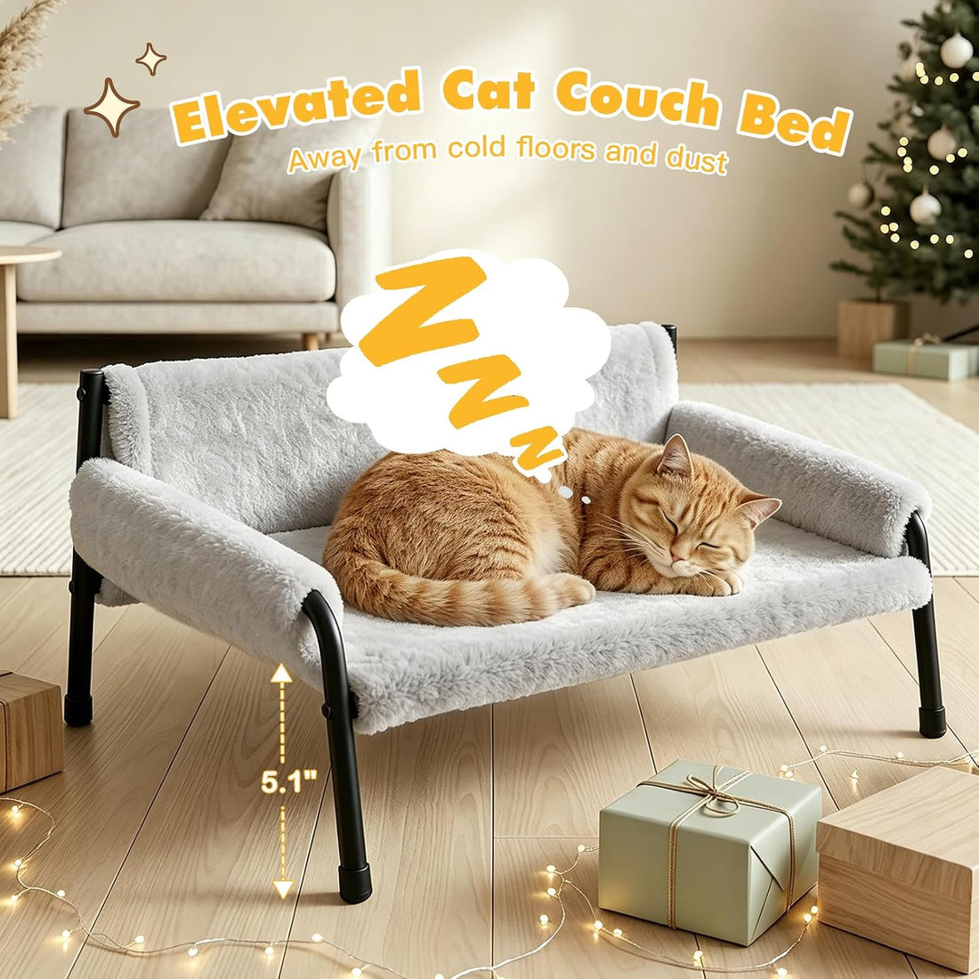Pawaboo Elevated Cat Couch Bed for Indoor Cats