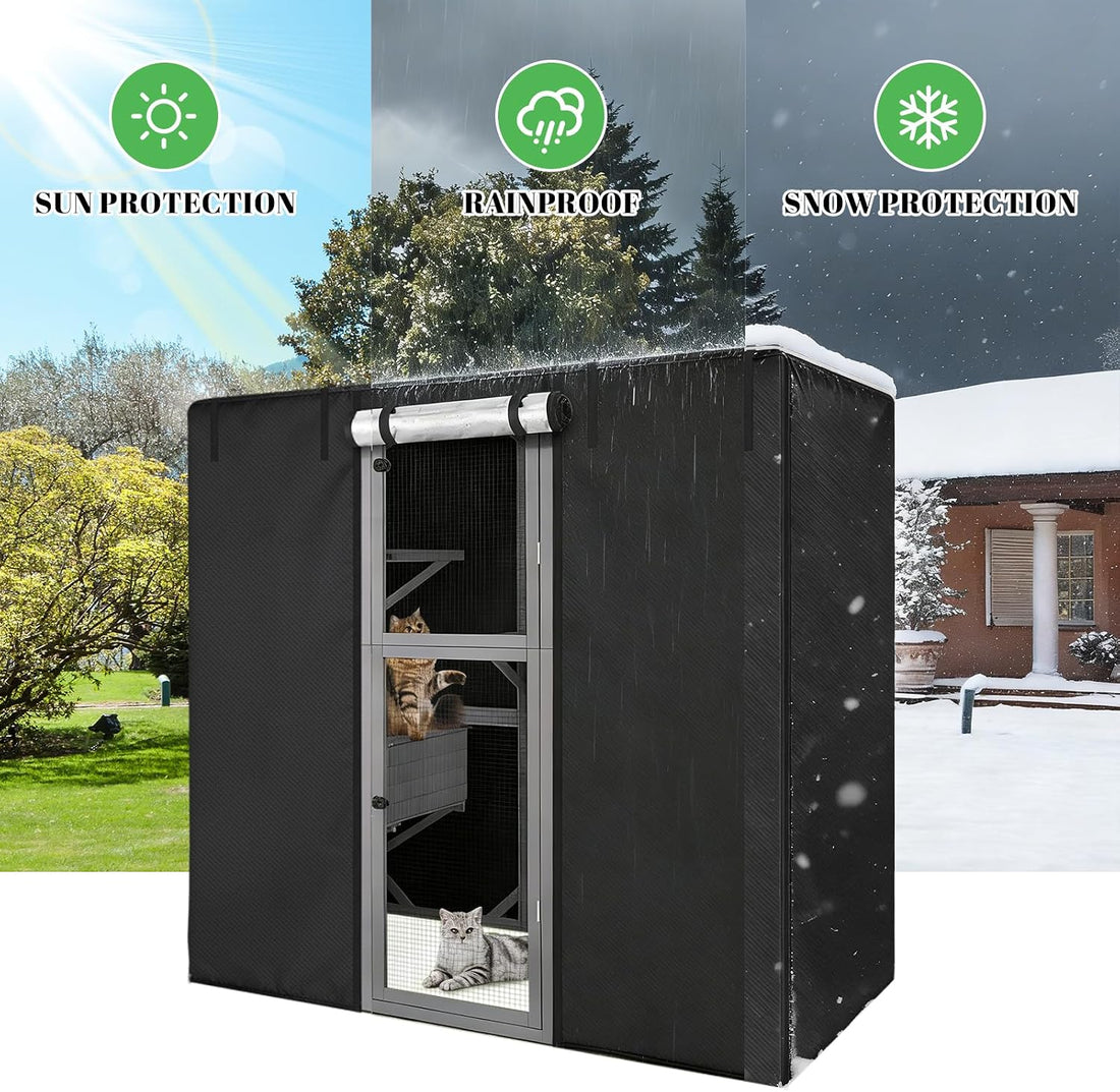 Cat House Cover, Outdoor Cat Enclosure Covers 600D Waterproof Full