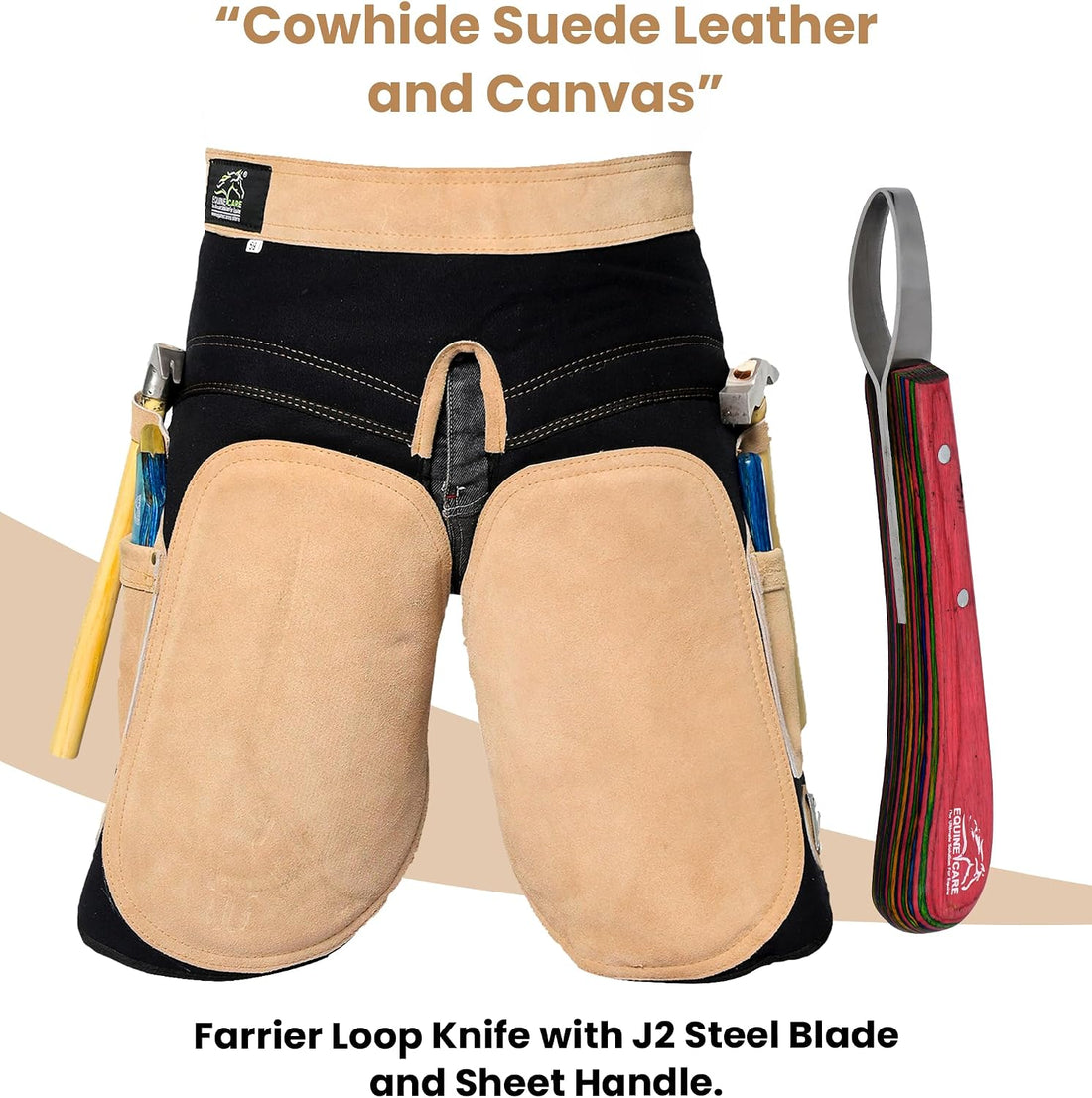 Equine Care Women's Leather Farrier Apron Chaps with Canvas, 23in