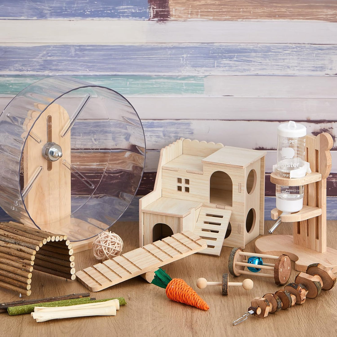 18 Pcs Hamster Cage Accessories Silent Hamster Wheel 15 Toys Set