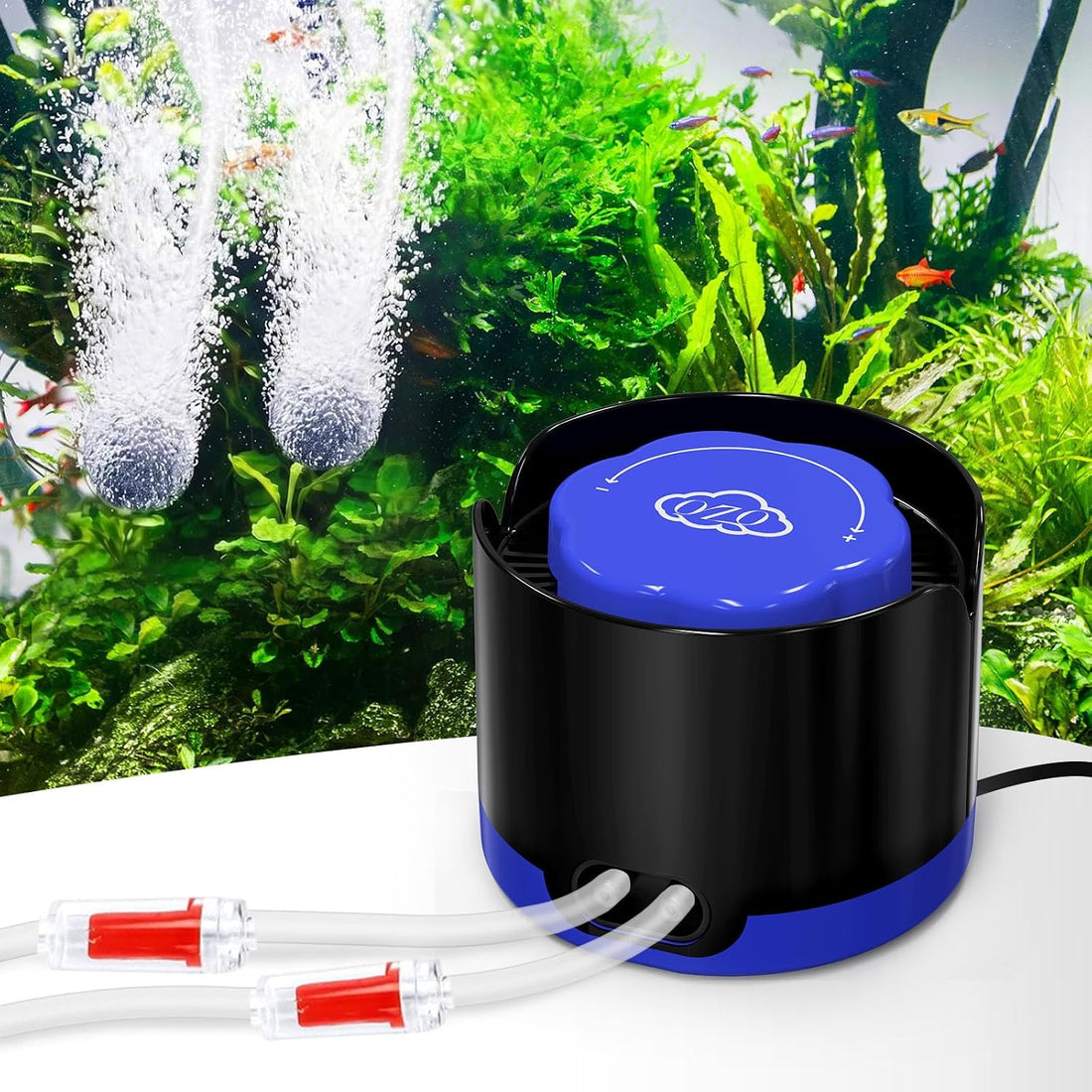 QZQ Aquarium Air Pump, Quiet Fish Tank Air Pump with Dual Outlets