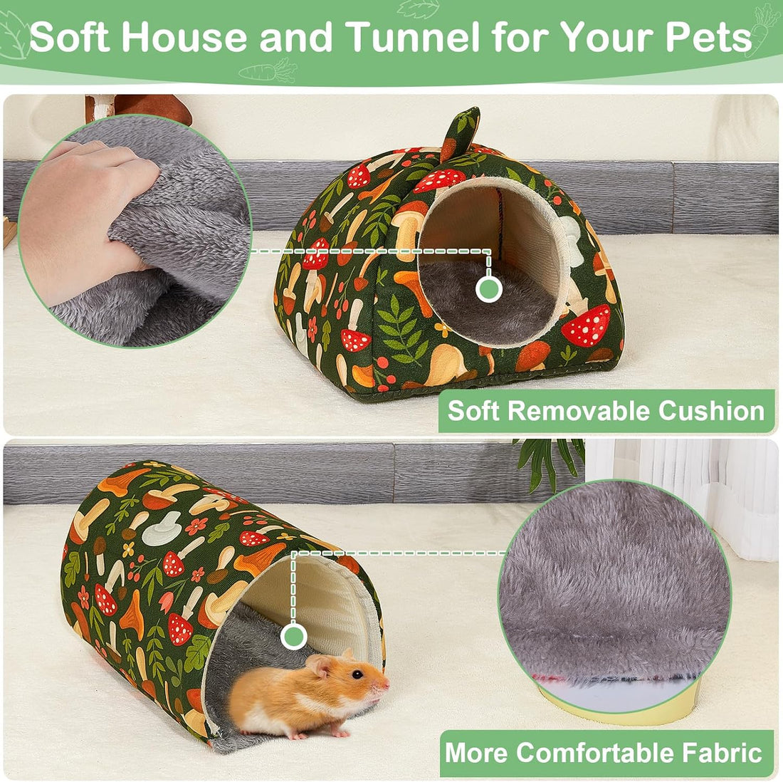 Bienbee Guinea Pig Hideout, 2 Piece Washable Set for Small Animals