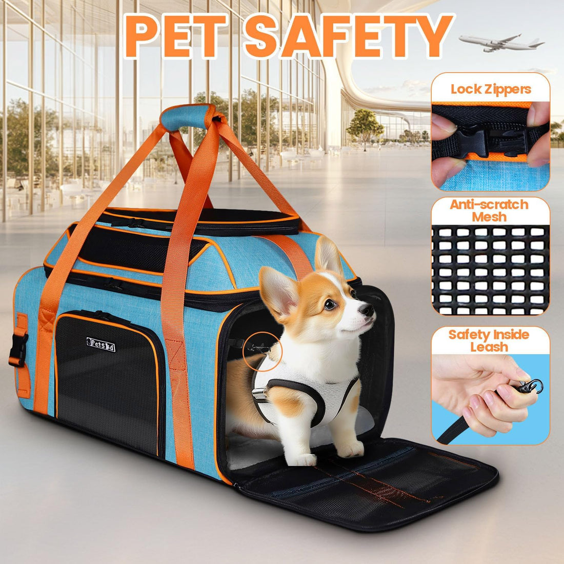 Petskd Top and Side Expandable Pet Carrier Airline Approved, Blue