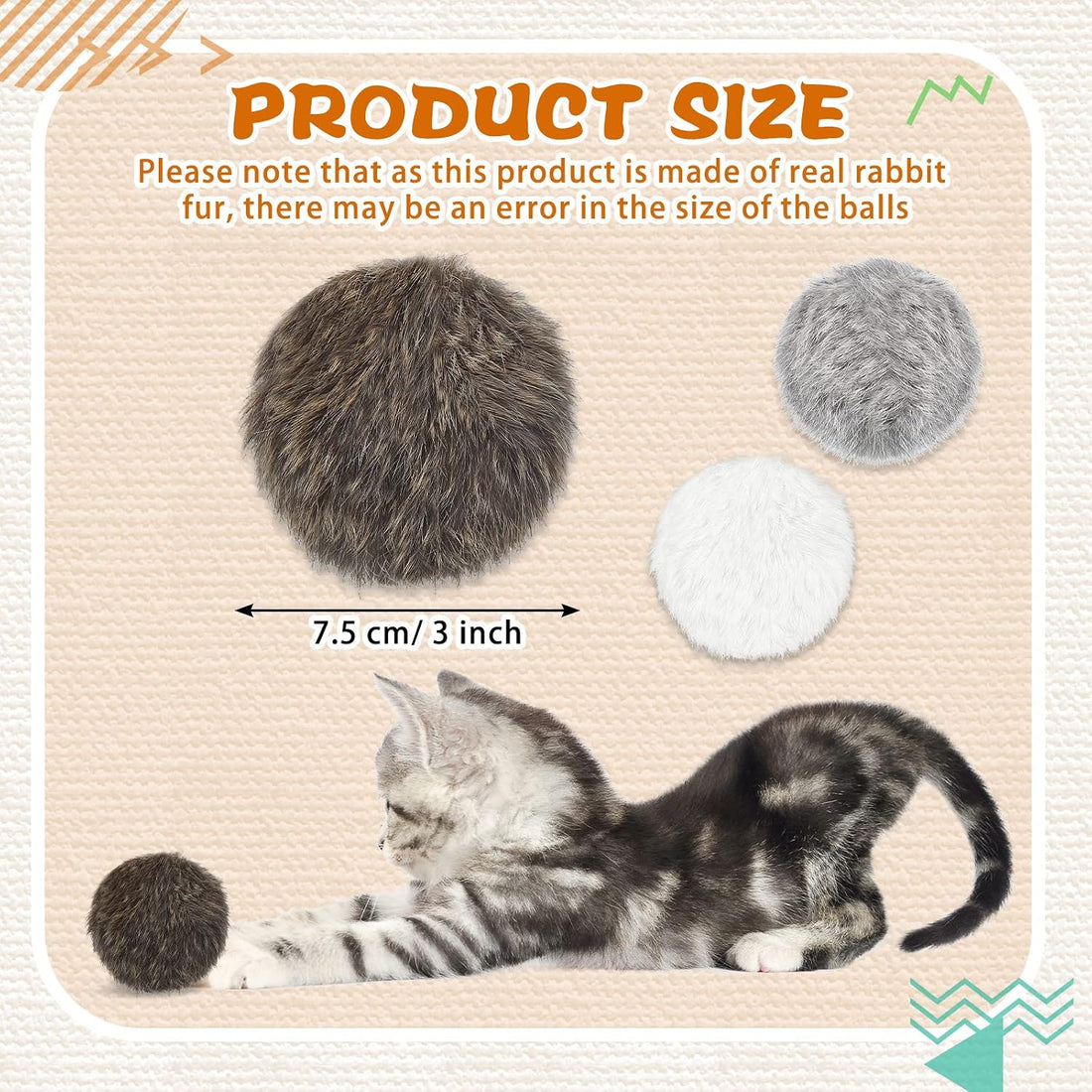 LEIFIDE 12 Pieces Real Rabbit Fur Pom Pom Kitty Cat Toy Fluffy Cat