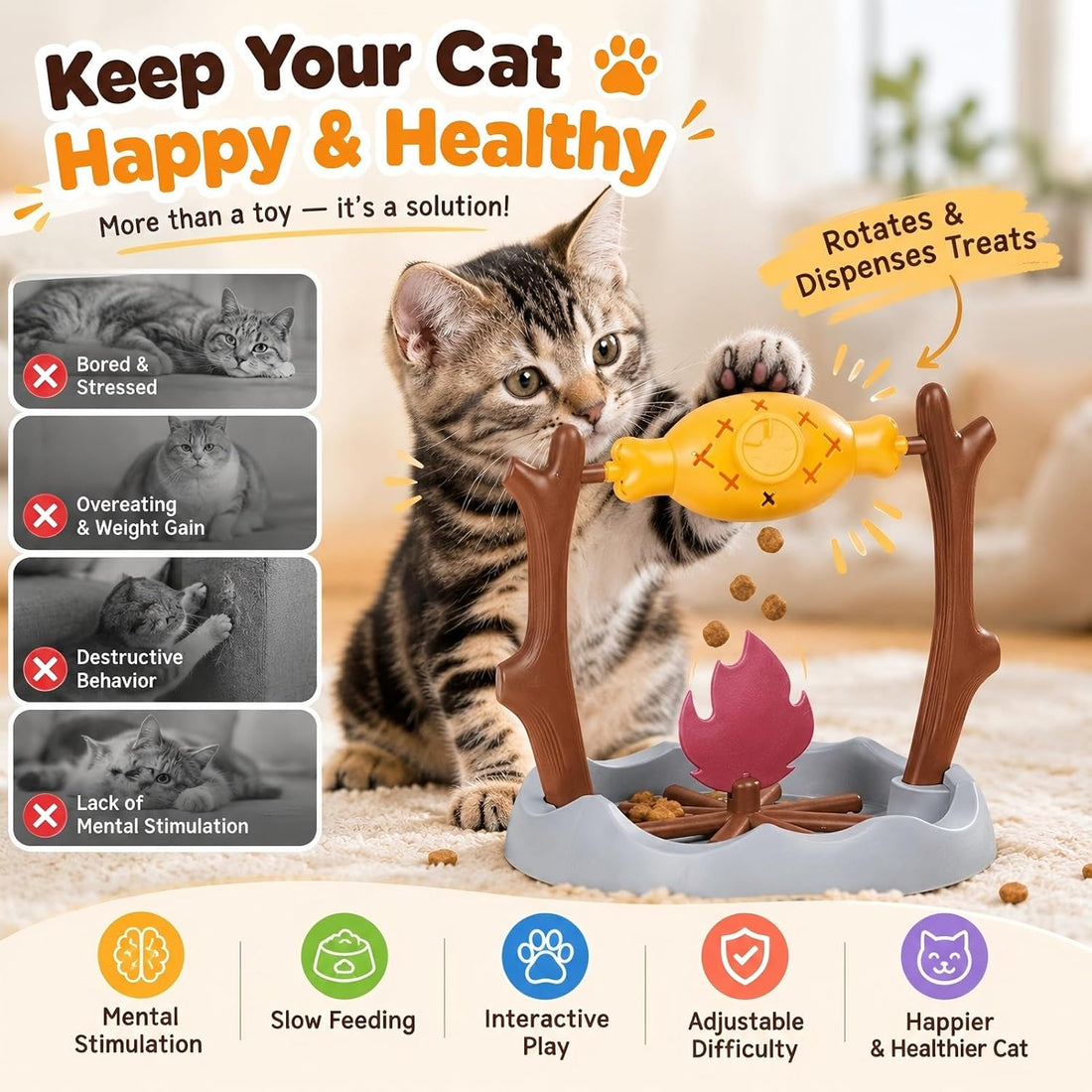 Cat Slow Feeder, Interactive Cat Puzzle Toy Treat Dispenser