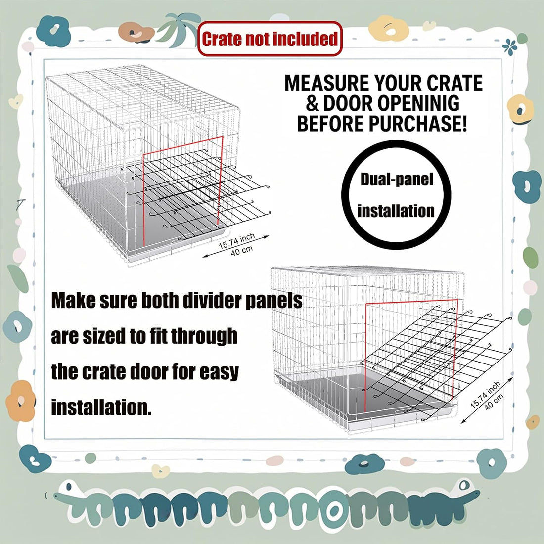 Dog Crate Divider Panel 2-Pack, 20.47" H x 15.74-29.13" W