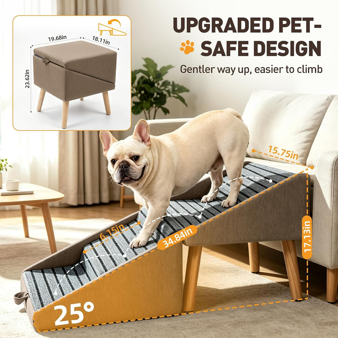 Step Stool Dog Ramp, Foldable 2-in-1 Ottoman Pet Stairs for Couch
