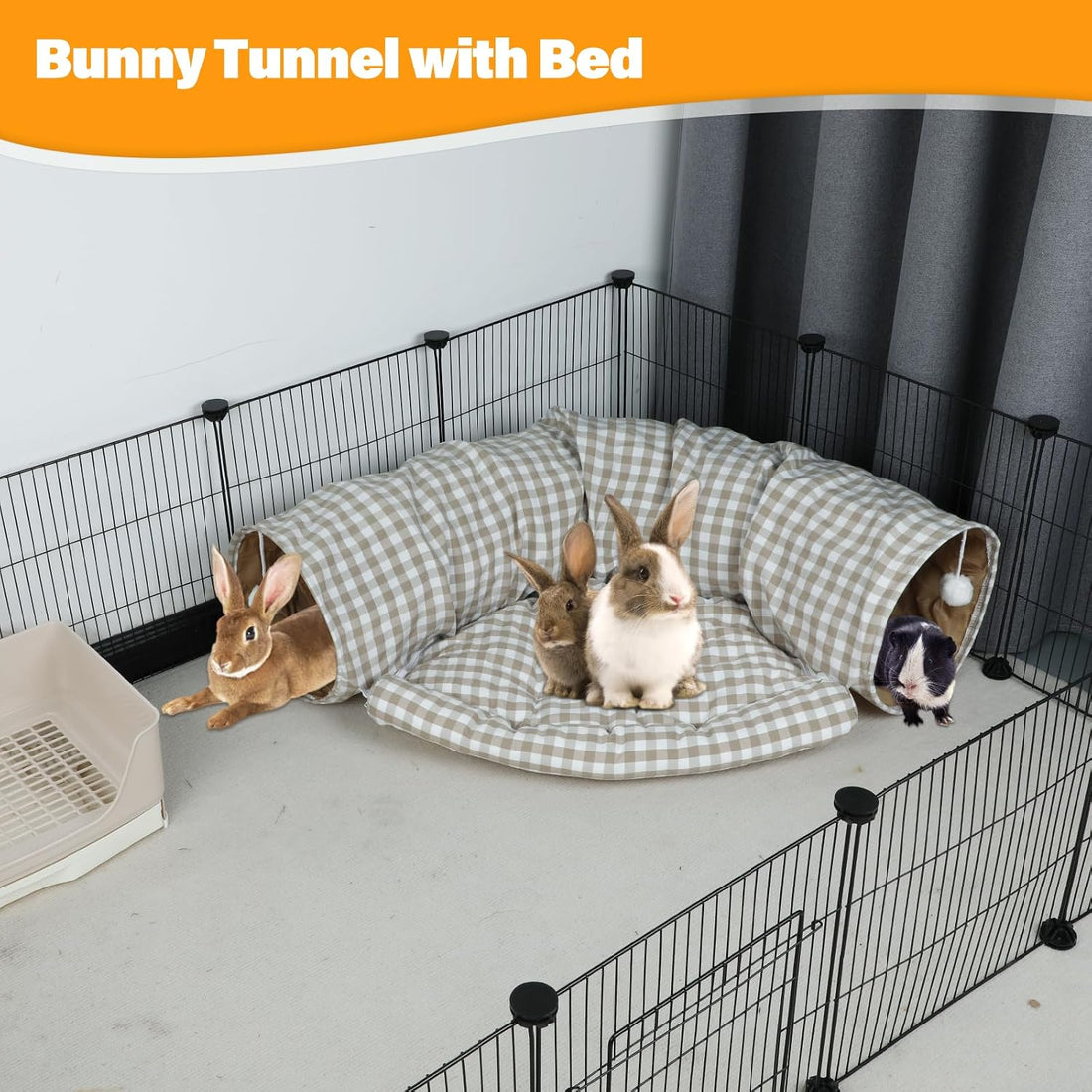 BWOGUE Bunny Tunnel Bed, 2-in-1 Collapsible Rabbit Tunnel Hideout