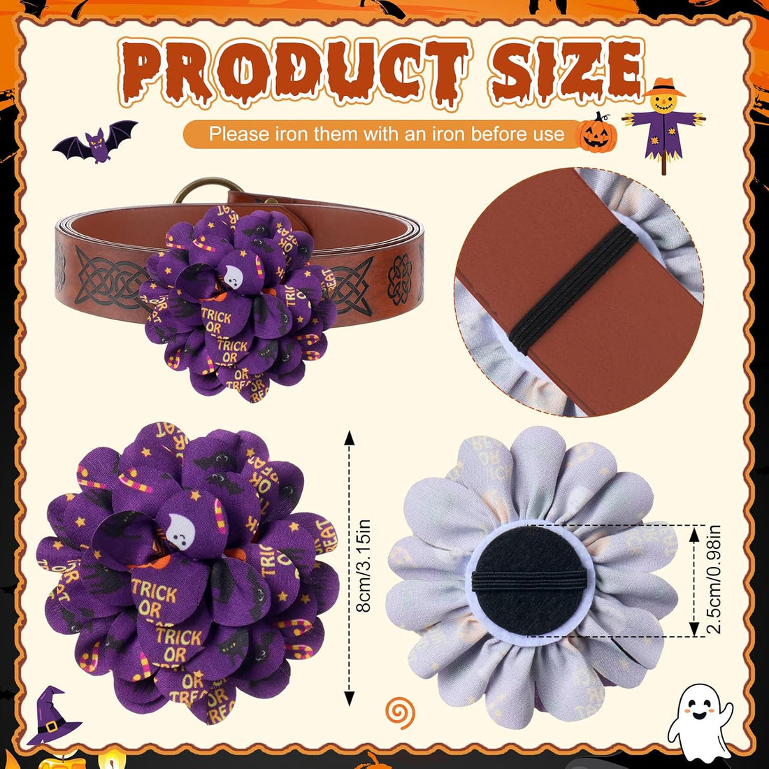 Dansydaisy 50 Pcs Halloween Dog Collar Flowers Bulk, Pumpkin Ghost Bat
