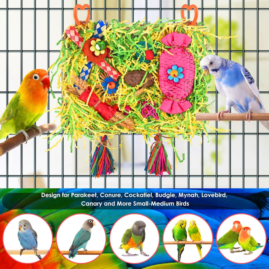 KATUMO Bird Toy, Large Size Grass Mat Foraging Shredding Hanging Toy