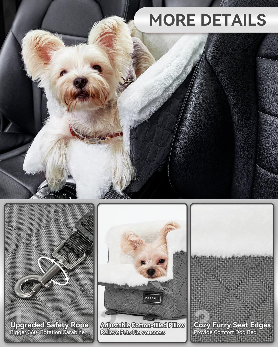 PETSFIT Center Console Dog Car Seat with Adjustable Seat-Rail Anchor
