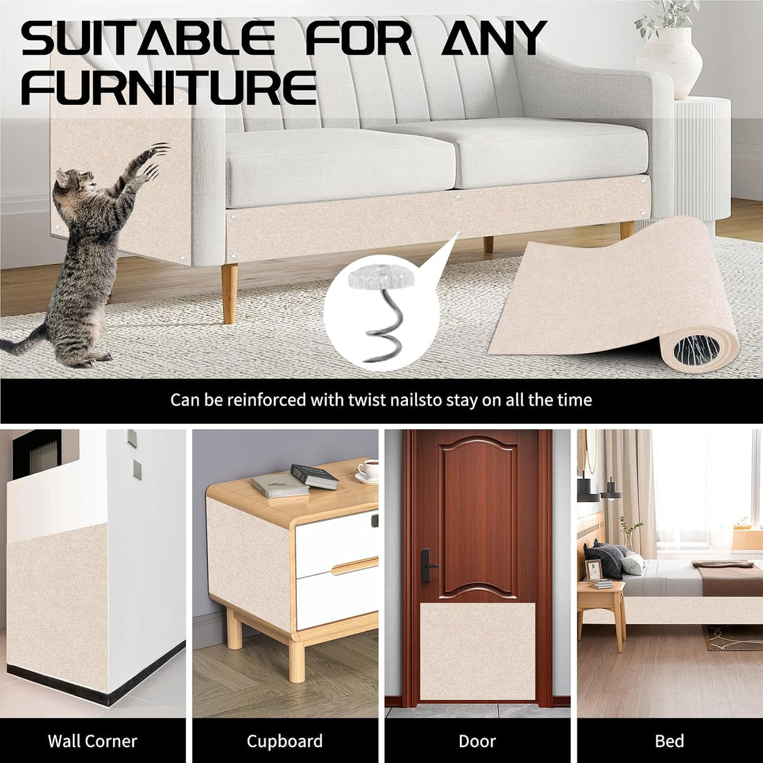 2 Pcs Self-Adhesive Cat Scratch Mat, Cat Scratch Furniture Protector