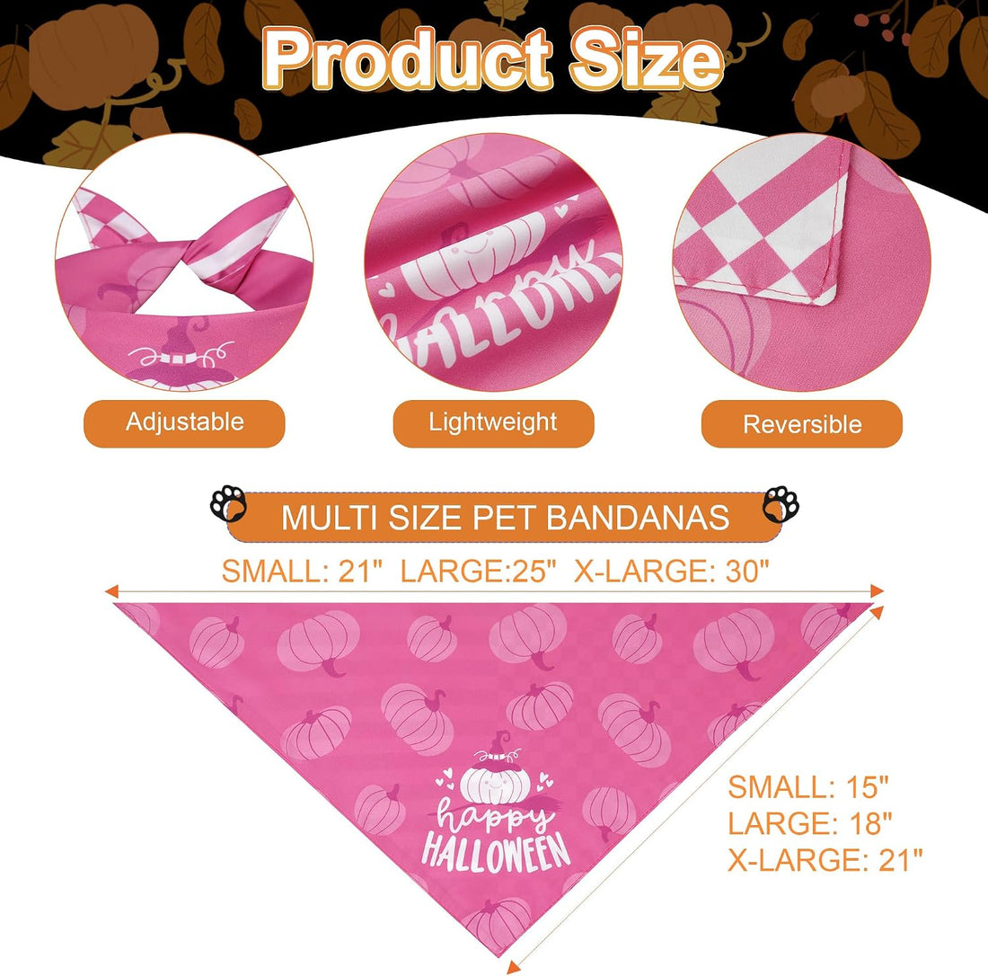 Halloween Dog Bandanas Pink Black XLarge 2PCS, Scarf for Boy or Girl