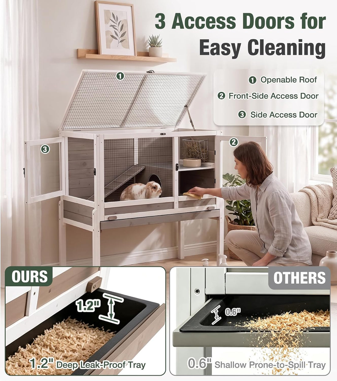 Guinea Pig Cage Indoor with Chew-Proof Edges, Clean Deep Tray