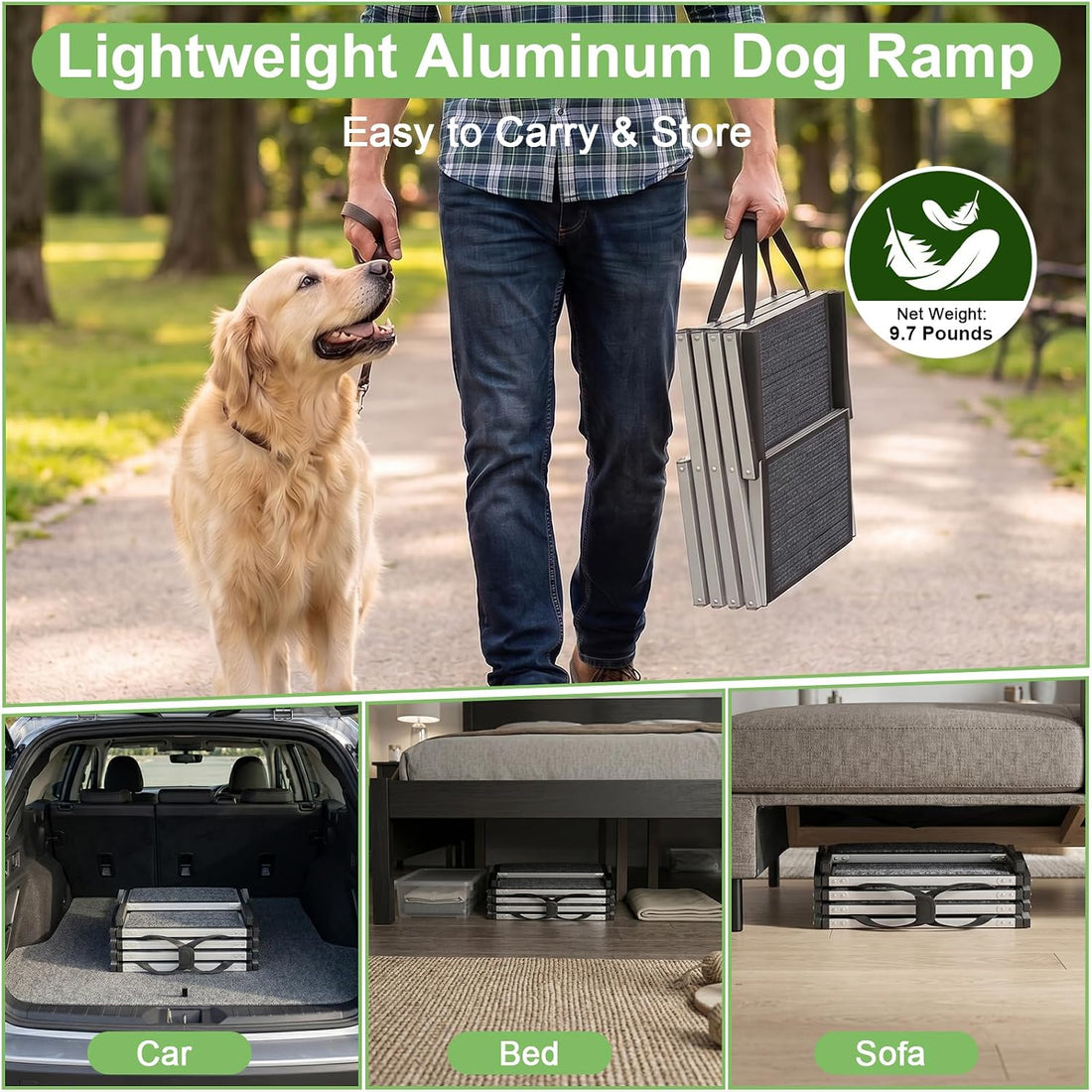 Dog Stairs for Large Dogs Extra Wide 20",Foldable Dog Ramp for Car