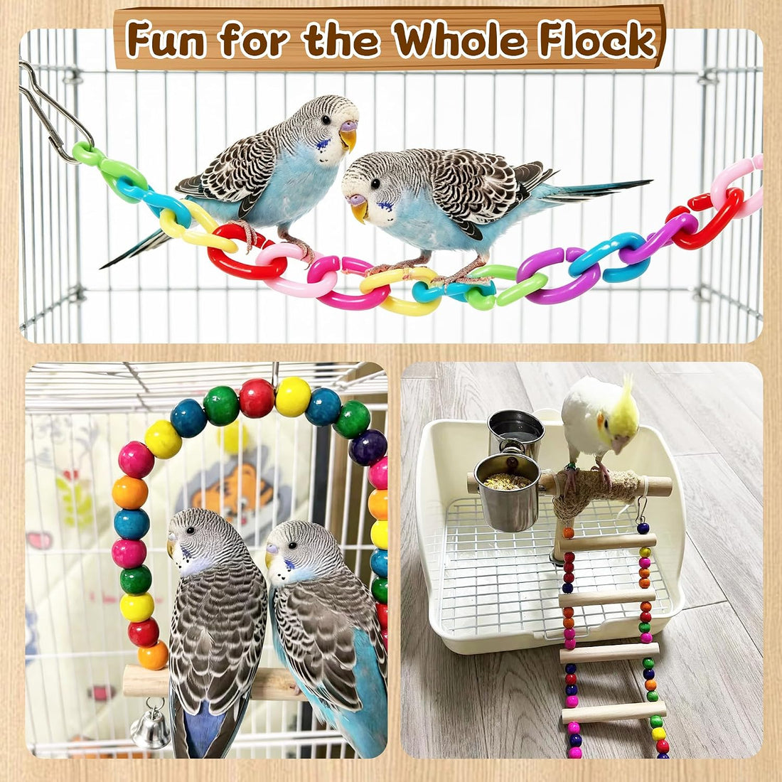 11 Pcs Bird Cage Toy Set for Parakeets, Cockatiels