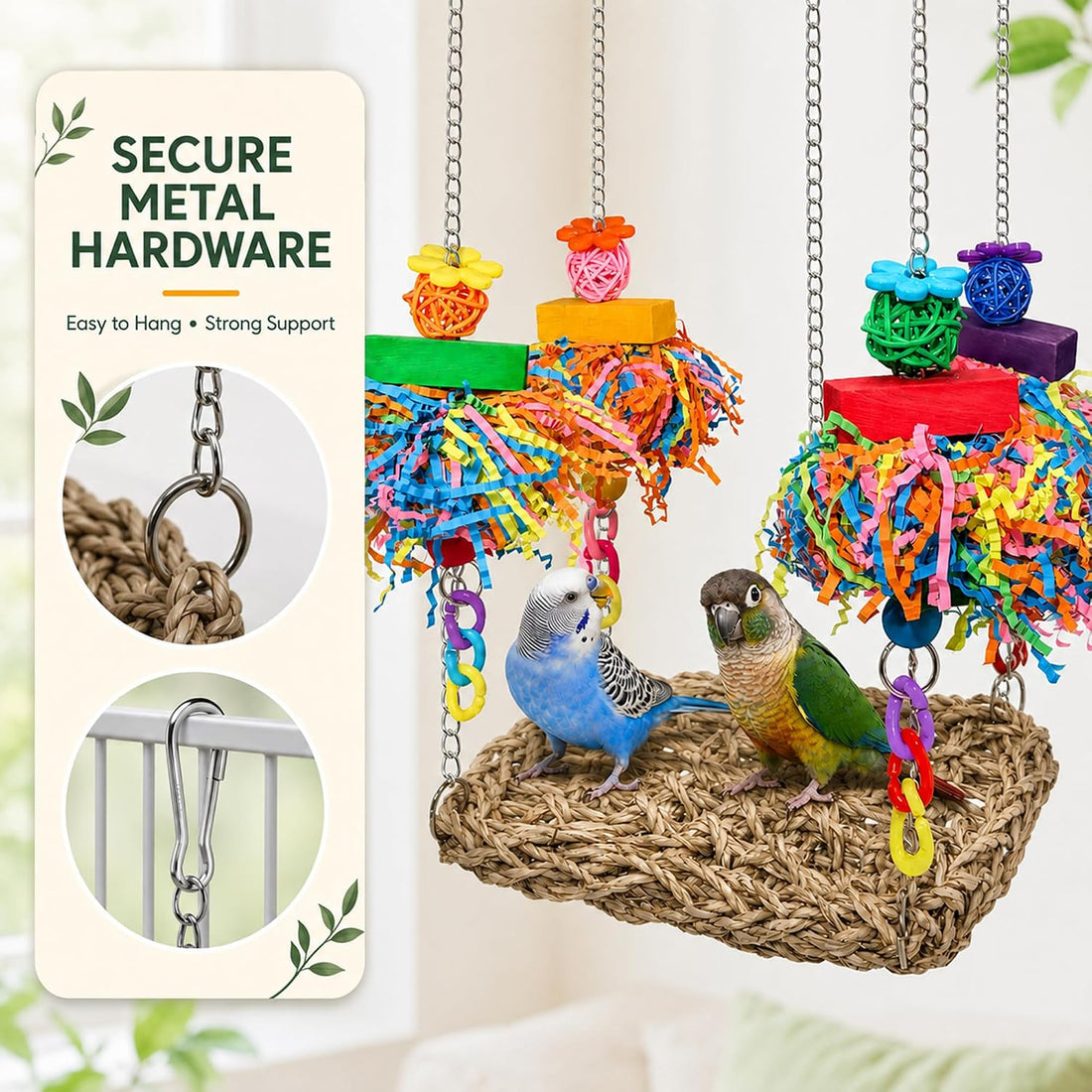 Bird Swing Hammock Grass Mat Bird Perch Swing for Small&Medium Parrot