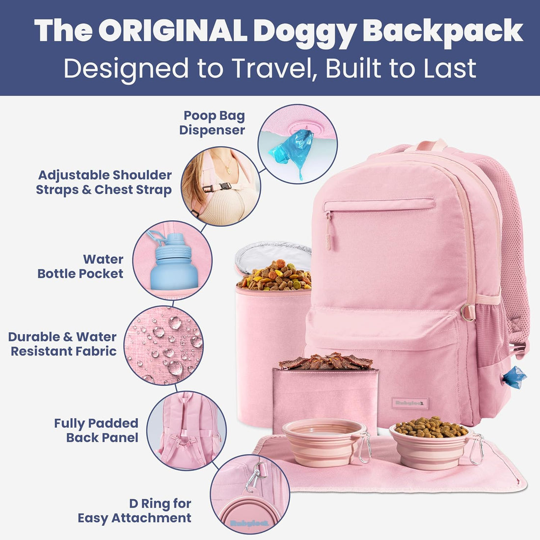 Dog Travel Bag for Supplies - Complete Dog Diaper Bag Backpack with 2