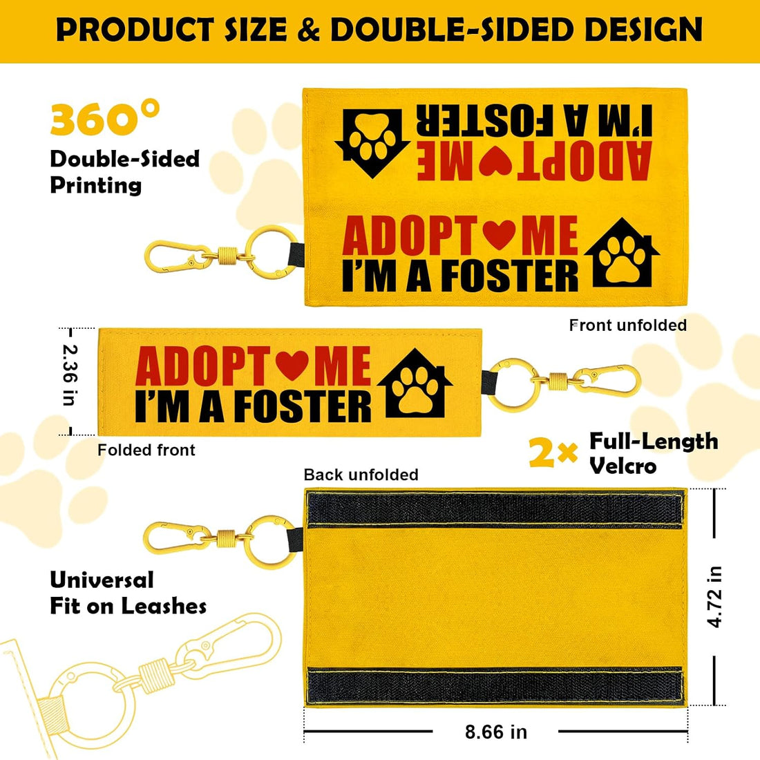 Yellow Adopt Me Dog Leash Sleeve Warning Wrap with Hook Carabiner