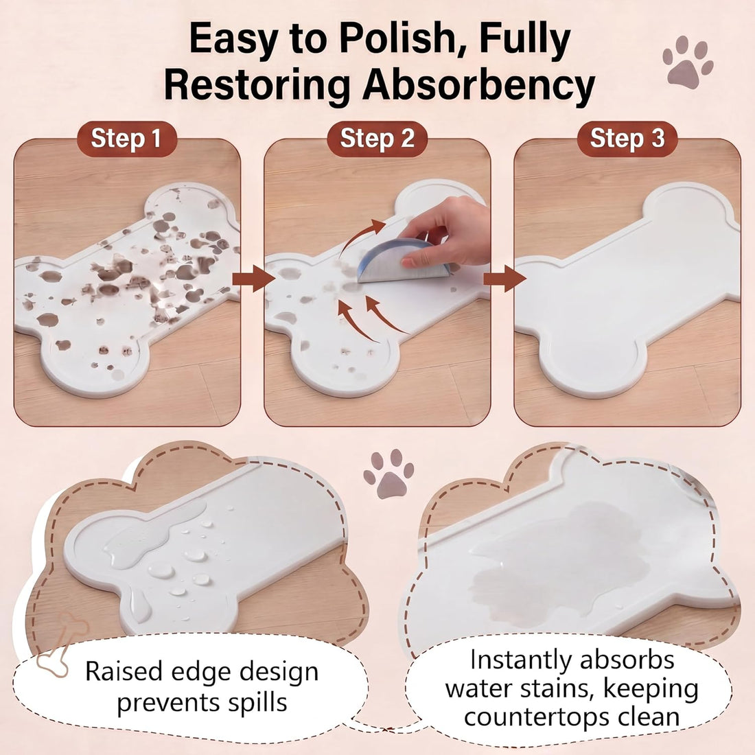 Stone Dry Mat for Pets, 16" x 10" Diatomaceous Earth Pet Feeding Mat