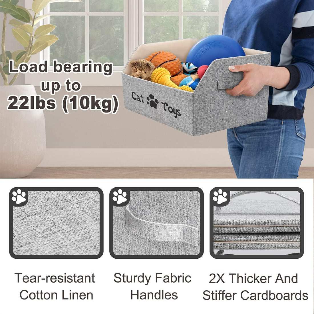 LOVSTORAGE 2X Thicker Large Cat Toy Bin Collapsible Cat Toy Box
