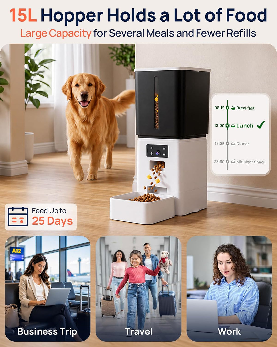 15L Large Breed Automatic Dog Feeder with Slow-Feed Bowl for Health