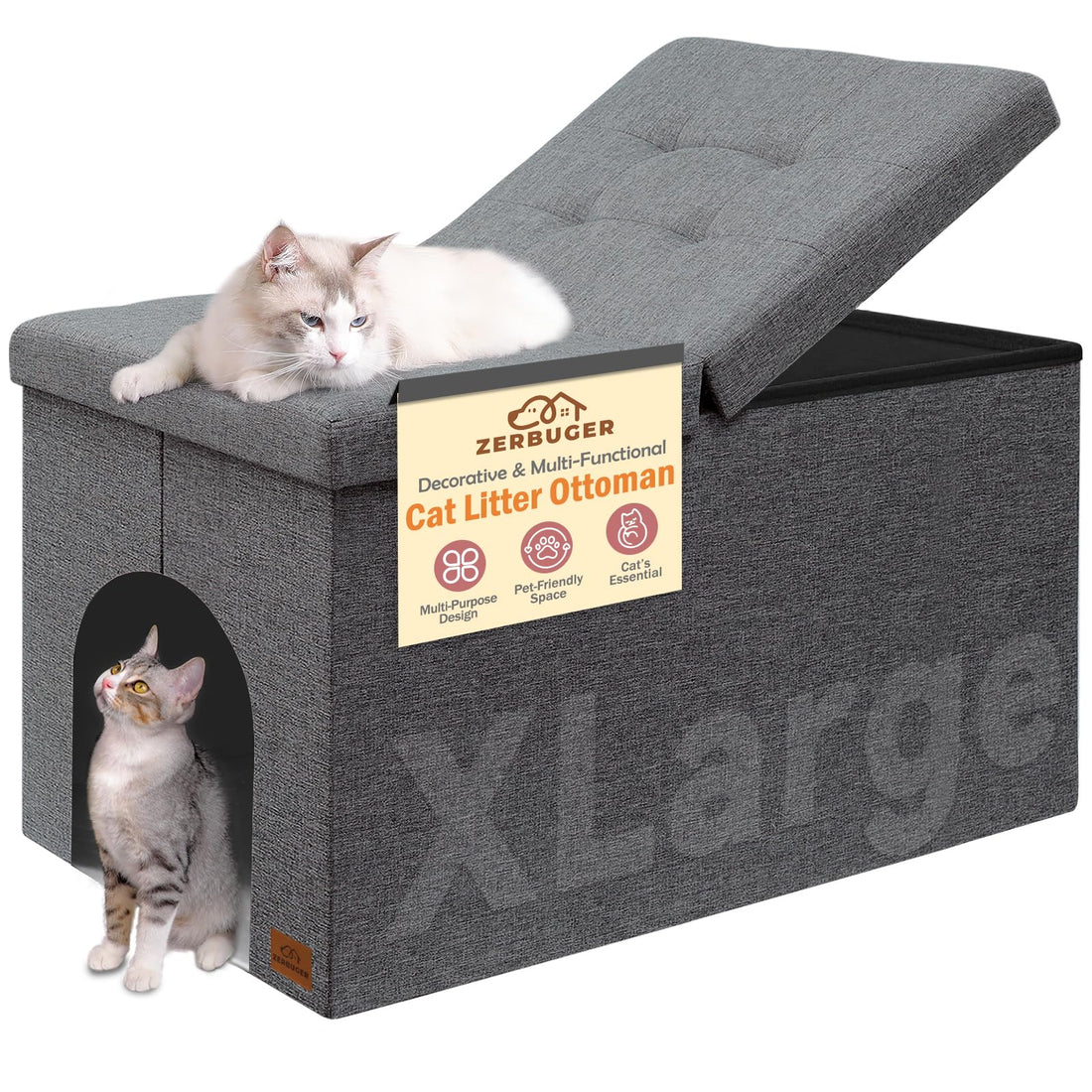 Zerbuger Cat Litter Box Enclosure Furniture for Odor Control