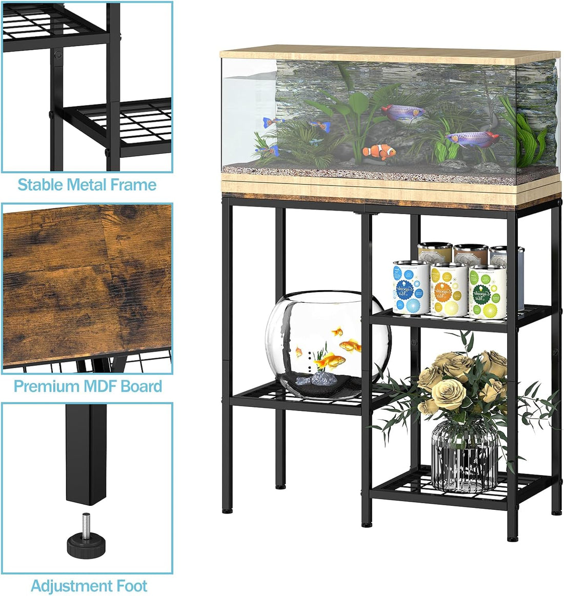 20 Gallon Fish Tank Stand, Metal Aquarium Stand, with 3-Tier Shelf