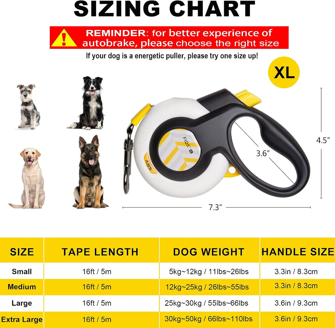 Fida AutoBrake Heavy Duty Retractable Dog Leash, 16 ft