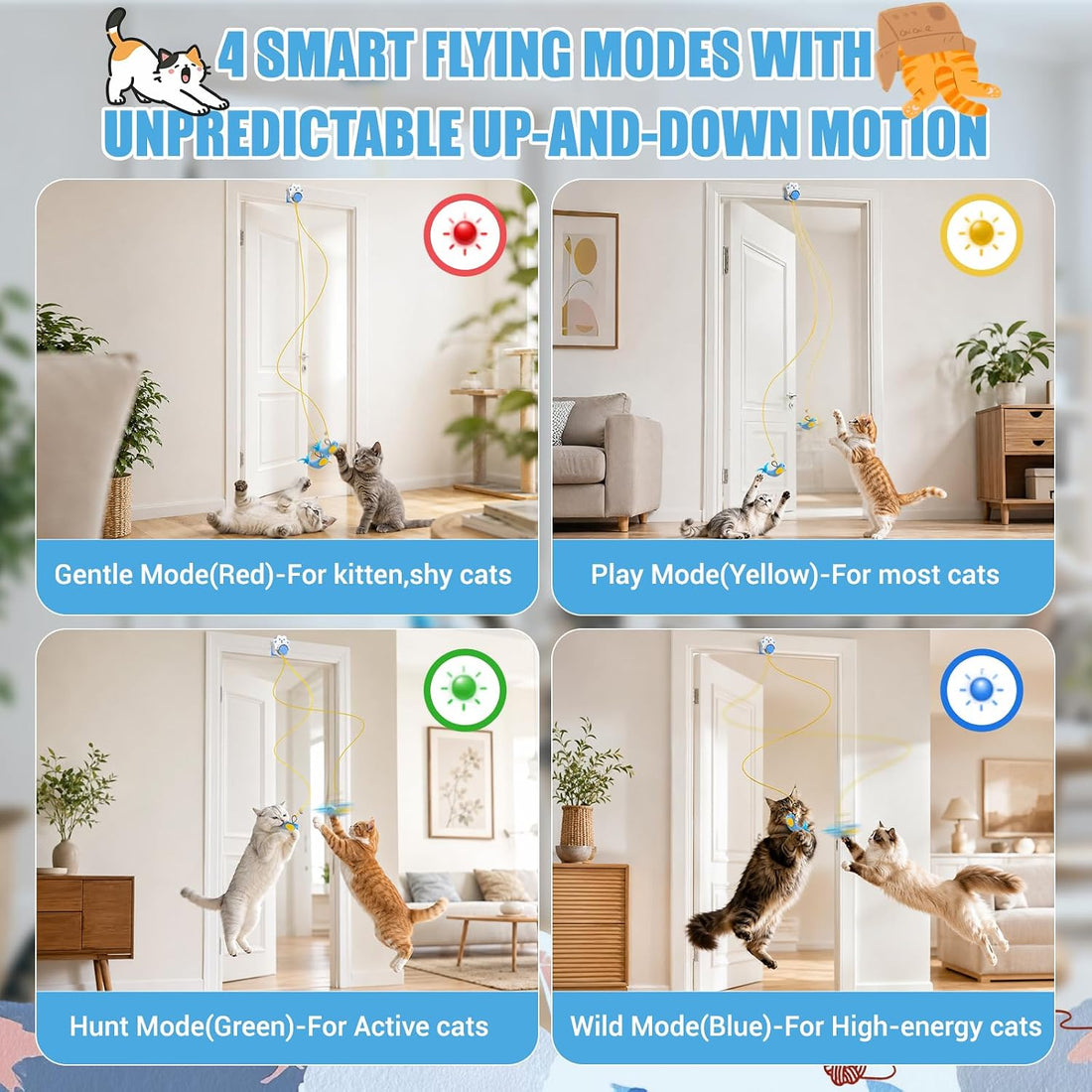 Interactive Cat Toy for Indoor Cats, Rechargeable Door Hanging Cat Toy