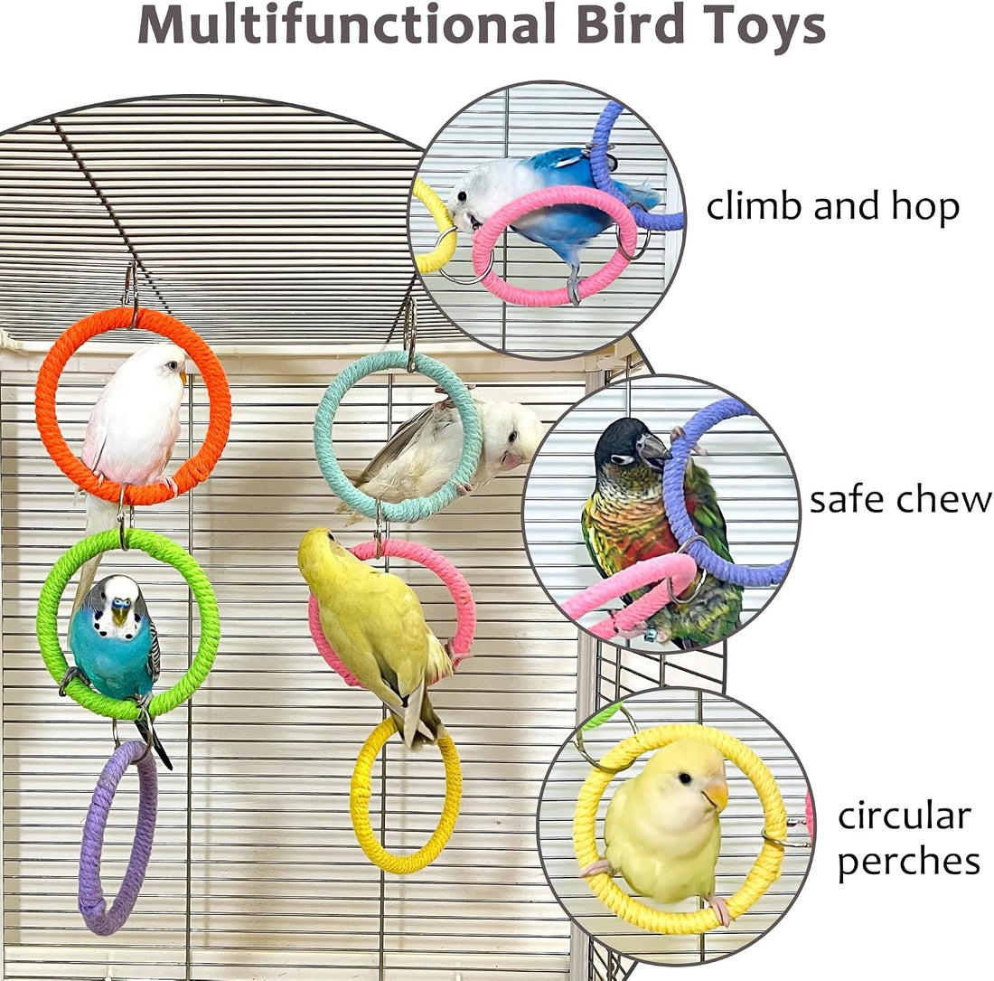 6-Ring Bird Swing Toy for Cage, DIY Cotton Rope for Parrot Soft Grip