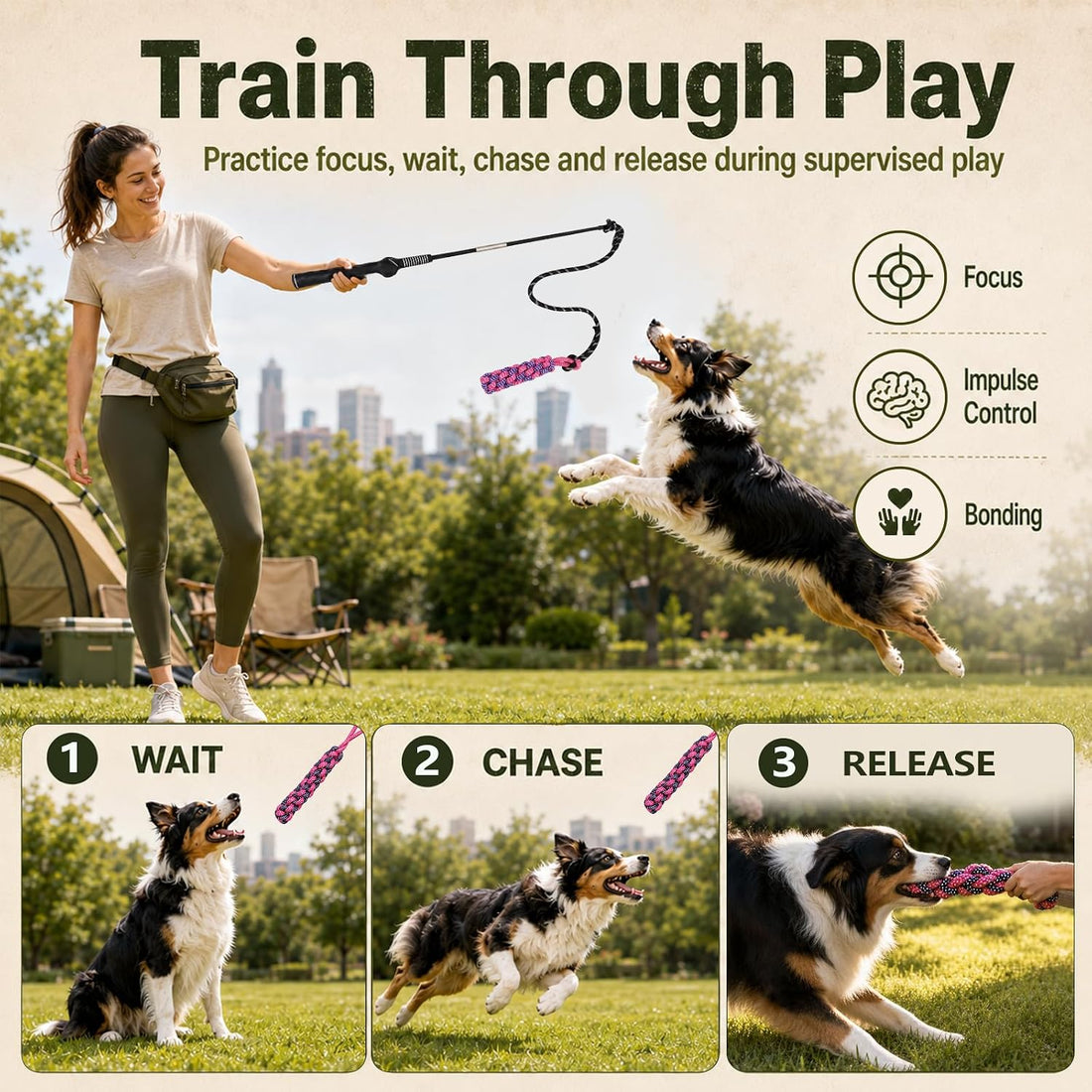 Flirt Pole for Dogs,Heavy Duty Interactive Chase & Rope Tug Toy