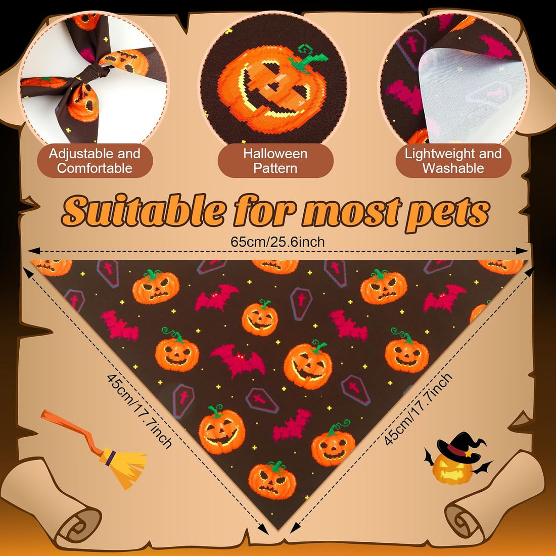 Weewooday 50 Pcs Halloween Dog Bandanas Bulk