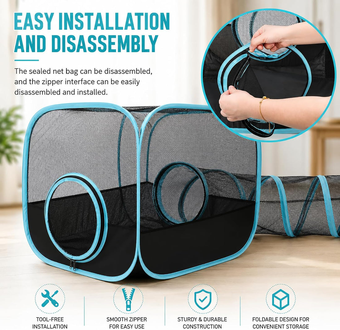 Rabbit Playpen with Tunnel, Bunny Tunnel Tent for Indoor Rabbits