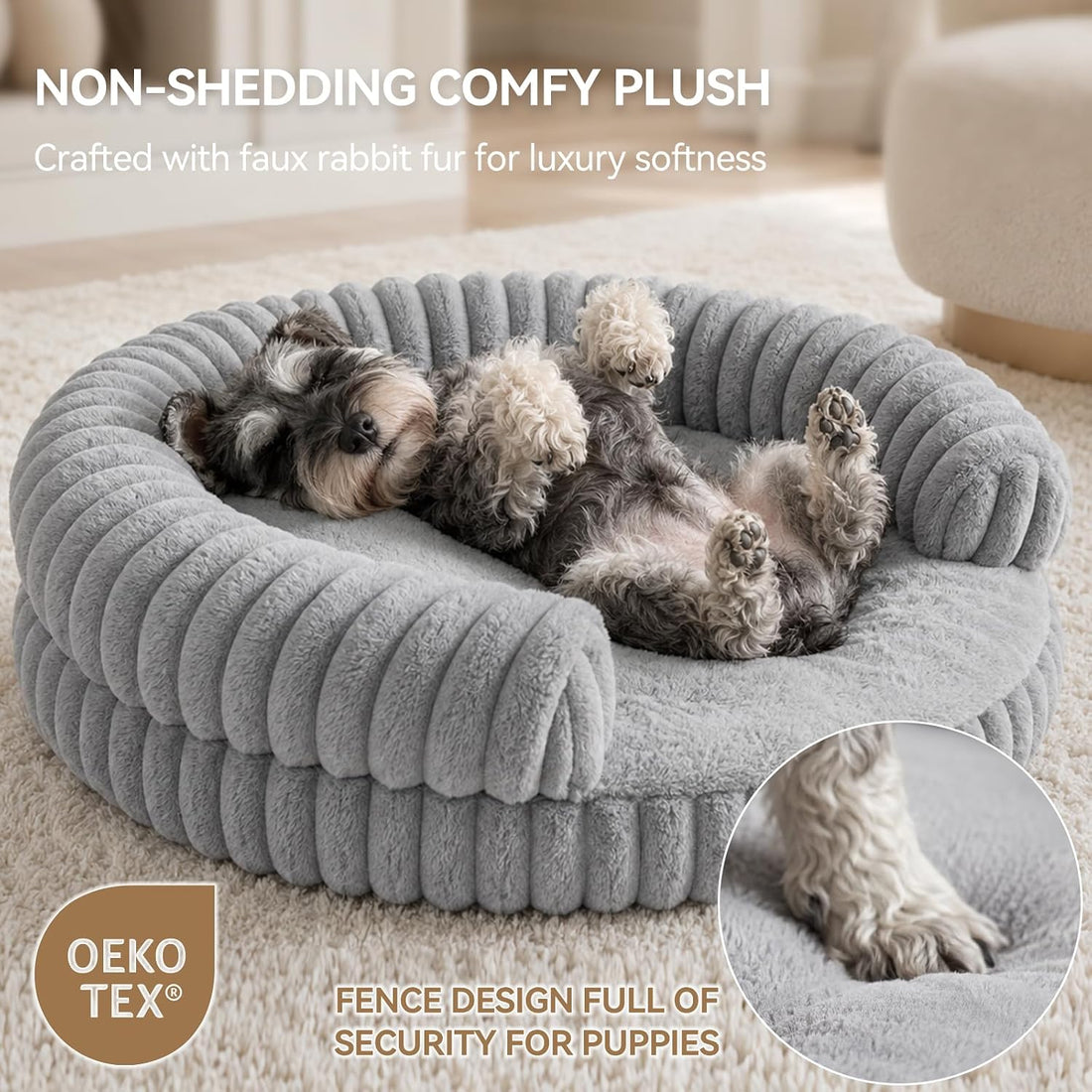Luxury Donut Dog Bed, Fluffy Orthopedic Dog Couch Washable Round Pet