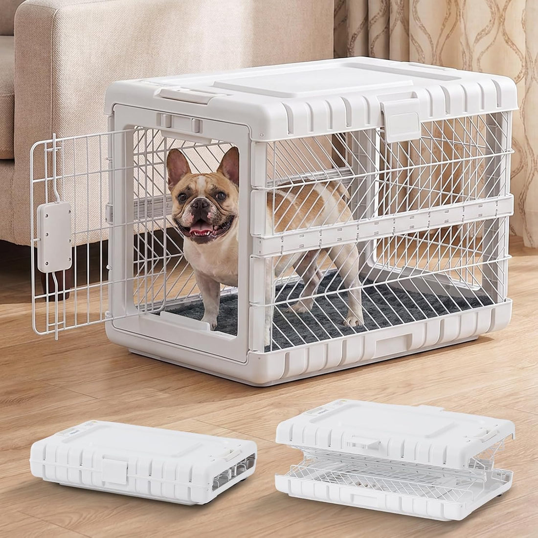ZOMISIA Collapsible Dog Crate with Bed Mat