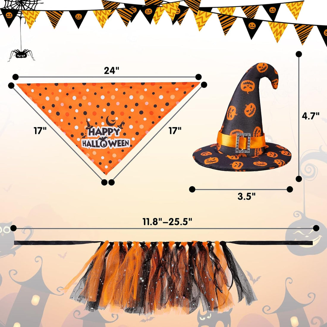 SCENEREAL Small Dog Halloween Costumes, Bandana Hat Dress Set