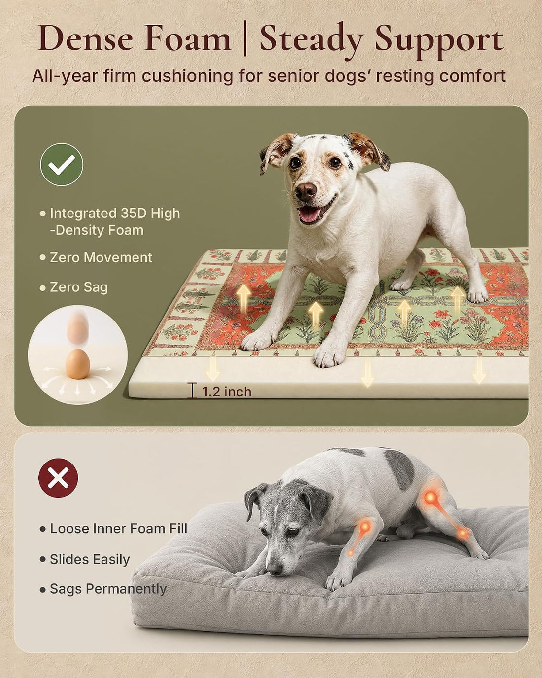 Exsnugy Dog Crate Pad,Boho Washable Dog Bed Mats for Medium Pets