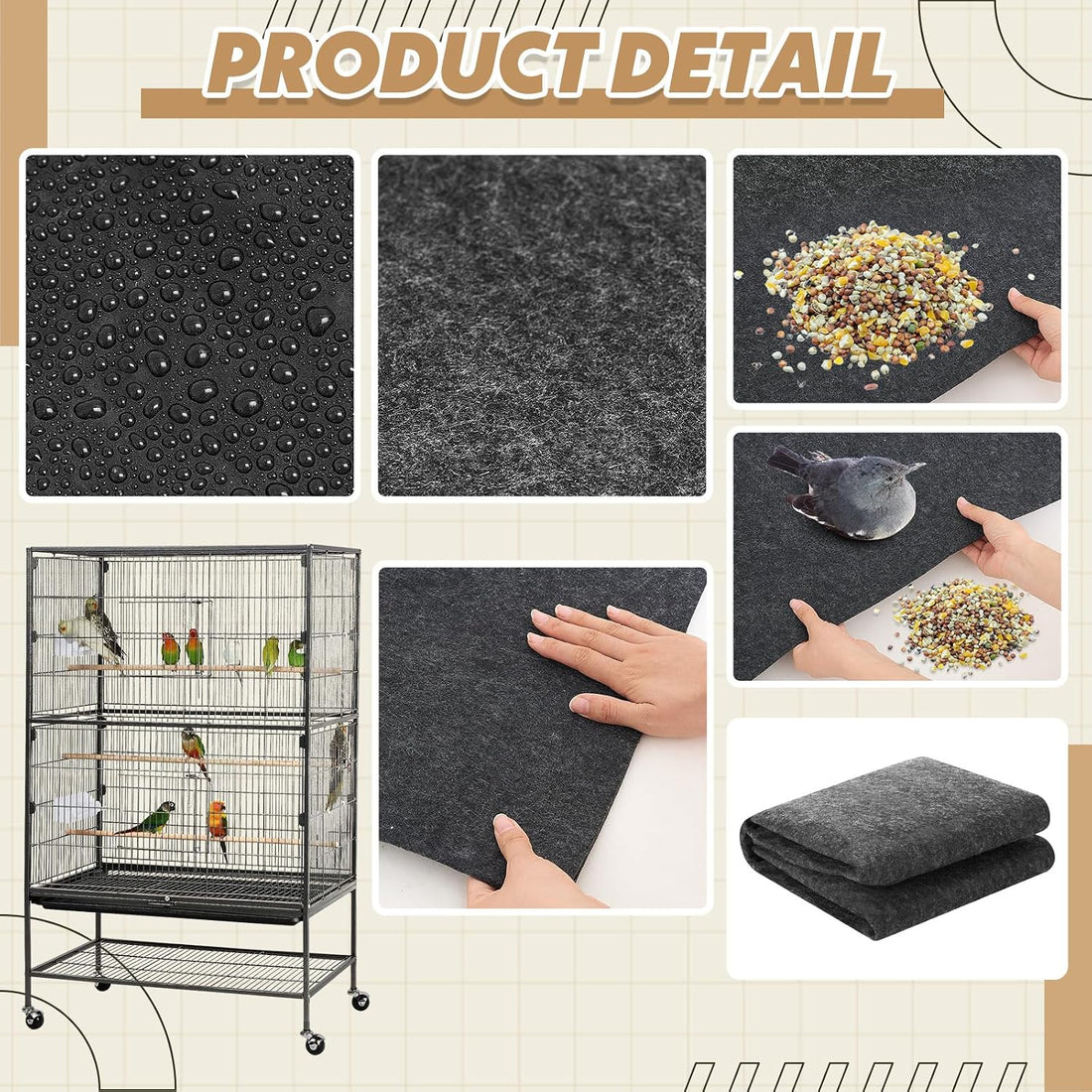 Nuanchu 48 x 48 Inch Large Bird Cage Mat, Under Pet Cage Floor Mat