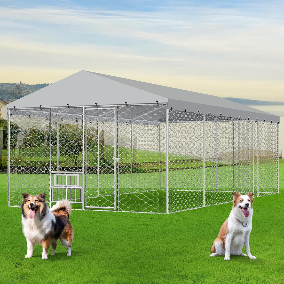 Lyromix Upgraded 20×10×5.6FT Outdoor Dog Kennel with Roof for Backyard