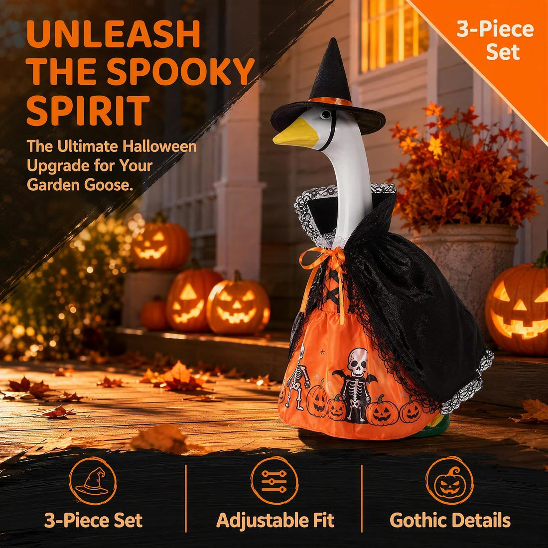 Porch Goose Halloween Outfit, 23-Inch Lawn Goose Costume Set