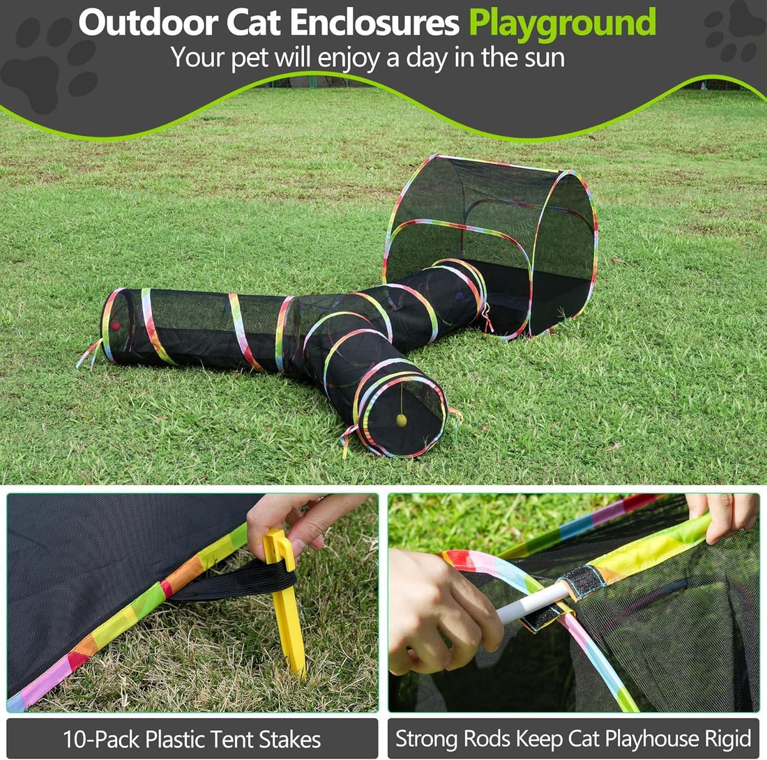 Outdoor Cat Enclosure Catio with Pop-Up Tunnel for Indoor Cats